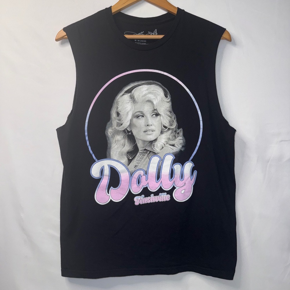 Dolly Parton Nashville Graphic Muscle Tee Medium Black Country Western Cutoff